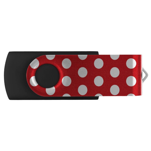 Bold White Polka Dots on Red Flash Drive (Front)