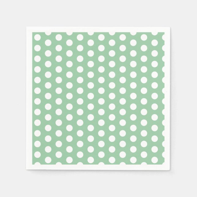 Bold White Polka Dots on Sage Green  Napkins (Front)