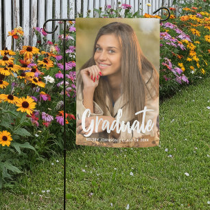 Bold White Script Graduate Photo 2026 Graduation Garden Flag
