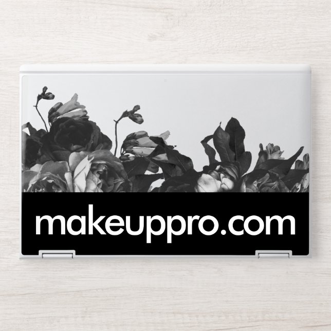 Bold White Snow Makeup Website Black Rose Bouquet HP Laptop Skin (Front)