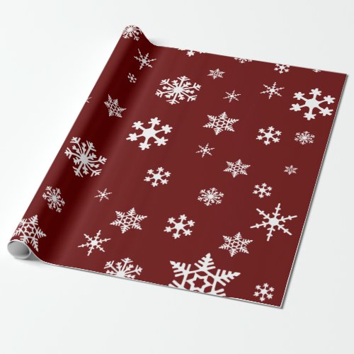 Bold White Snowflakes on Dark Burgundy Red Holiday Wrapping Paper