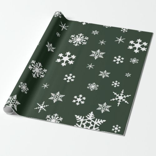 Bold White Snowflakes on Dark Evergreen Holiday Wrapping Paper