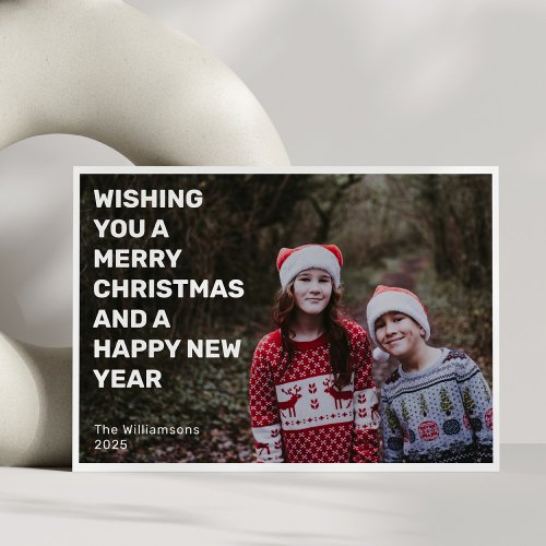 Bold White Text Overlay Two Photo Merry Christmas Holiday Card