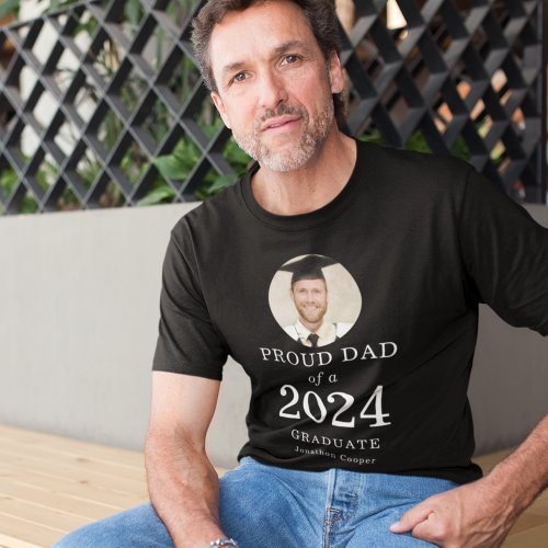Bold White Text Photo Proud Dad of 2024 Graduate T_Shirt