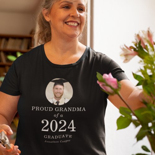 Bold White Text Photo Proud Grandma 2024 Graduate T_Shirt