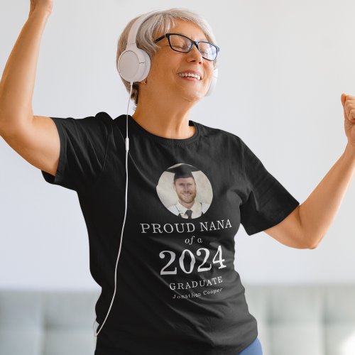 Bold White Text Photo Proud Nana of 2024 Graduate  T_Shirt