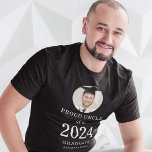 Bold White Text Photo Proud Uncle of 2024 Graduate T-Shirt<br><div class="desc">Bold White Text Photo Proud Uncle of 2024 Graduate. Your niece or nephew’s photo is within a circular shape, and the year large and bold, with graduate's name. Easily personalise the text as required and replace the photo with your own of square orientation to fit within the circular mask. You...</div>