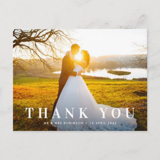 bold white text wedding thank you card