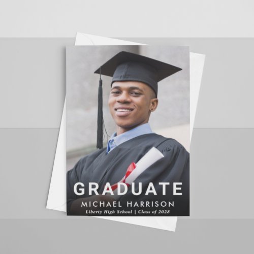 Bold White Typography Photo Graduation Announcement