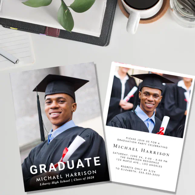 Bold White Typography Photo Graduation Party Invitation | Zazzle