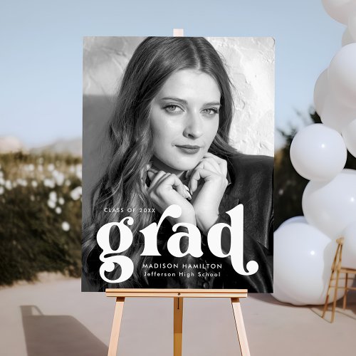 Bold White Typography Photo Graduation Party Sign