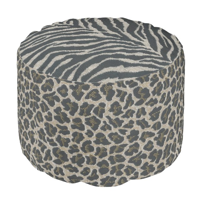 Bold wild animal print of Leopard and Zebra Pouf (Angled Back)