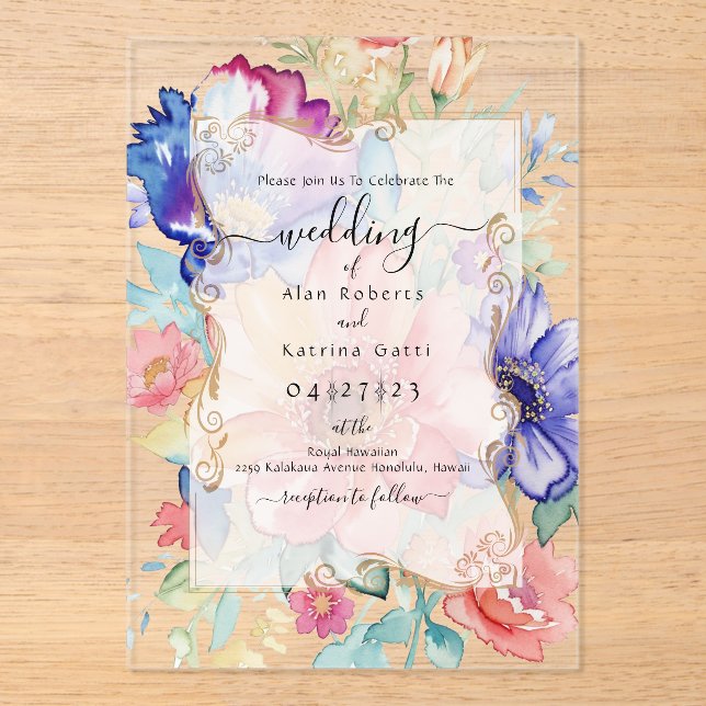 Bold Wildflower Clear Acrylic Wedding Invitation  (Front)