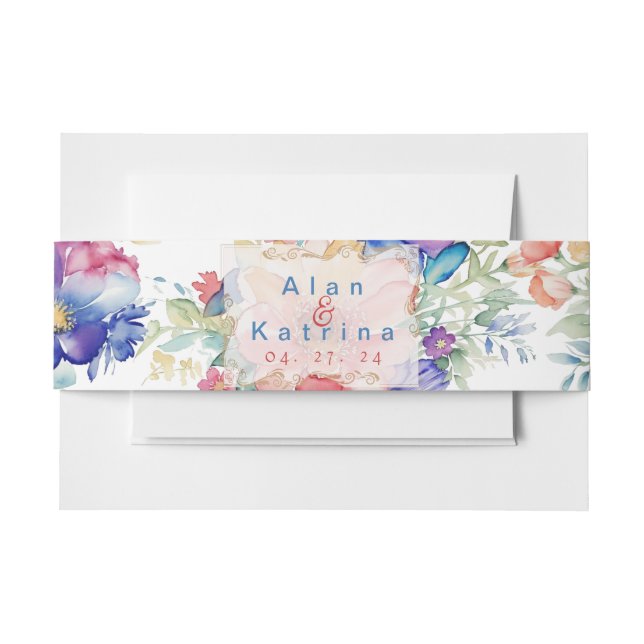 Bold Wildflower Invitation Belly Band Blue Pink  (Front Example)