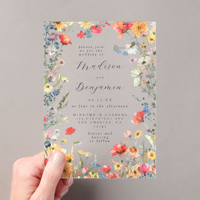 Bold Wildflower Wedding Acrylic Invitations (Insitu (Handheld))