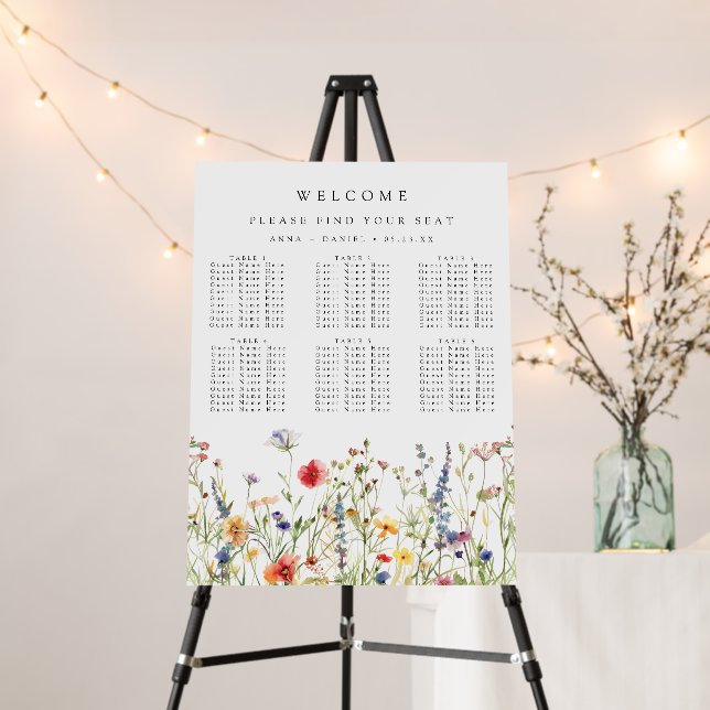 Bold Wildflower Wedding Seating Chart Foam Board (In Situ (Stand))