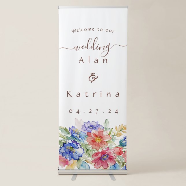 Bold Wildflower Wedding Welcome Sign Banner (Front)