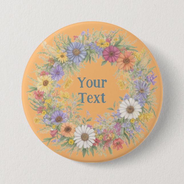 Bold Wildflower Wreath Lapel Statement Piece Button (Front)