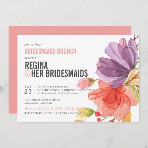 Bold Wildflowers Pink Bridesmaids Brunch Luncheon Invitation