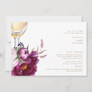 Bold Wine Floral Champagne Modern Bridal Shower Invitation