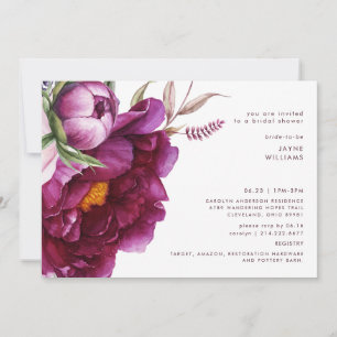 Bold Wine Floral Modern Font Bridal Shower  Invitation