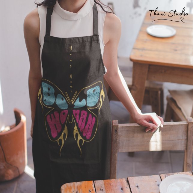 Bold Woman Personalized Name Rustic Butterfly Apron (Creator Uploaded)
