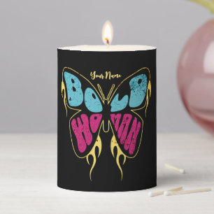 Bold Woman Personalized Name Rustic Butterfly Pillar Candle