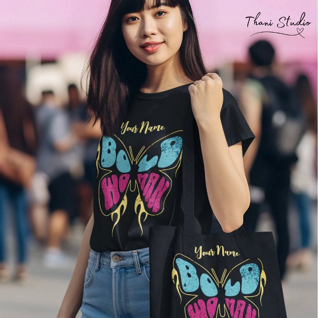 Bold Woman Personalized Name Rustic Butterfly T-Shirt (Creator Uploaded)