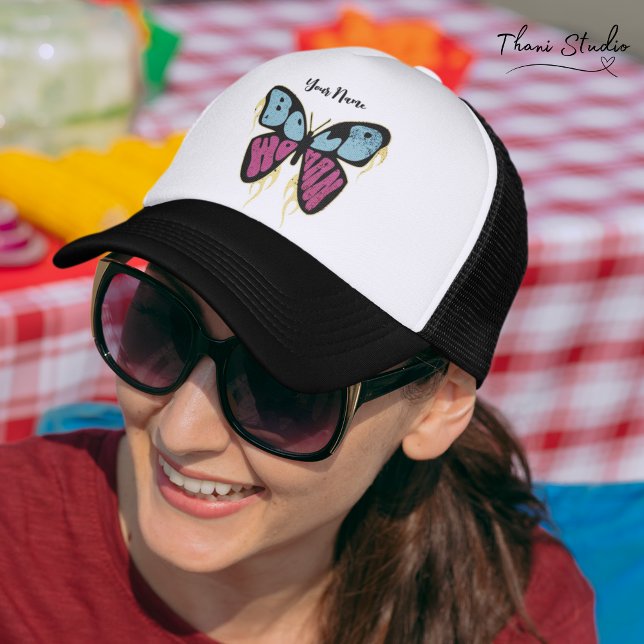 Bold Woman Personalized Name Rustic Butterfly Trucker Hat (Creator Uploaded)