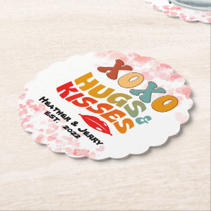 Bold XOXO Hugs & Kisses Valentines Day Paper Coaster