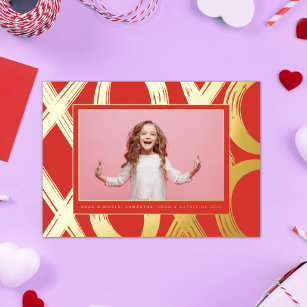 Bold XOXO Valentine Photo Foil Holiday Card