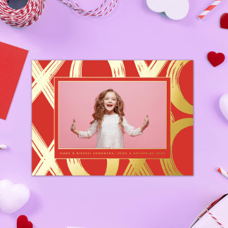 Bold XOXO Valentine Photo Foil Holiday Card