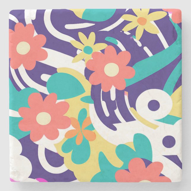 Bold Y2K Wildflower Vibrant Nostalgic Spring Decor Stone Coaster (Front)