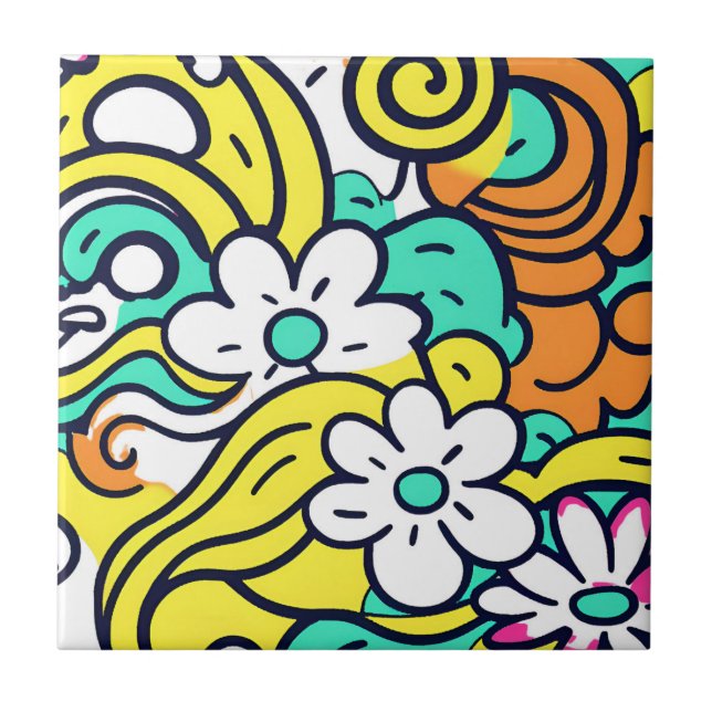Bold Y2K Wildflower Vibrant Spring Decor Ceramic Tile (Front)