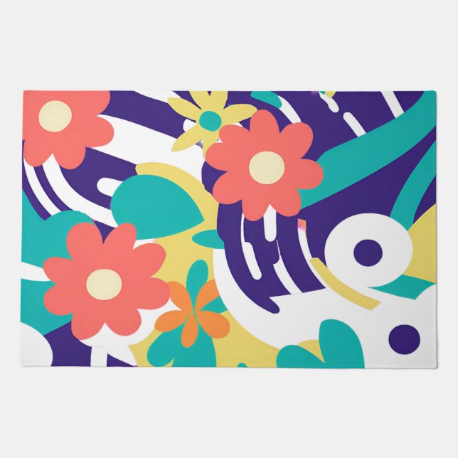 Bold Y2K Wildflower Vibrant Spring Entryway Decor Doormat (Front)