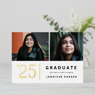 Bold Year 2 photo graduation  Foil Invitation