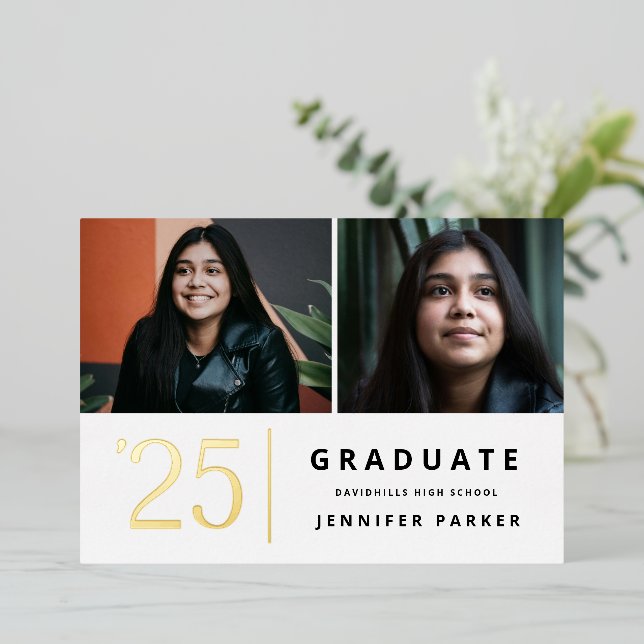 Bold Year 2 photo graduation  Foil Invitation (Standing Front)