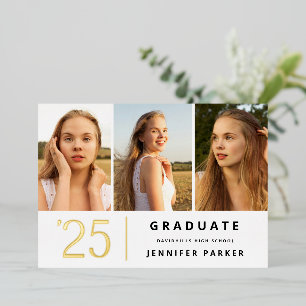 Bold Year 3 photo graduation  Foil Invitation