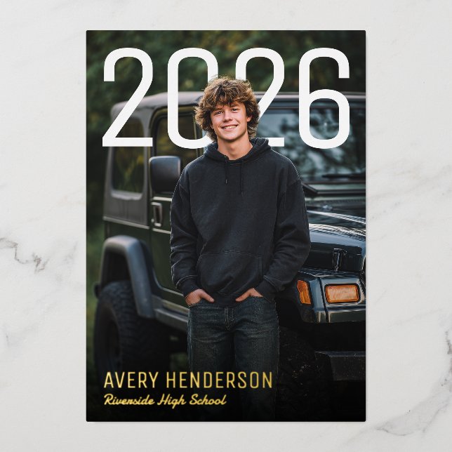 Bold Year Photo Graduation Foil Invitation (Front)