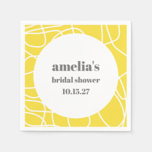 Bold Yellow Abstract Line Art Custom Bridal Shower Napkins