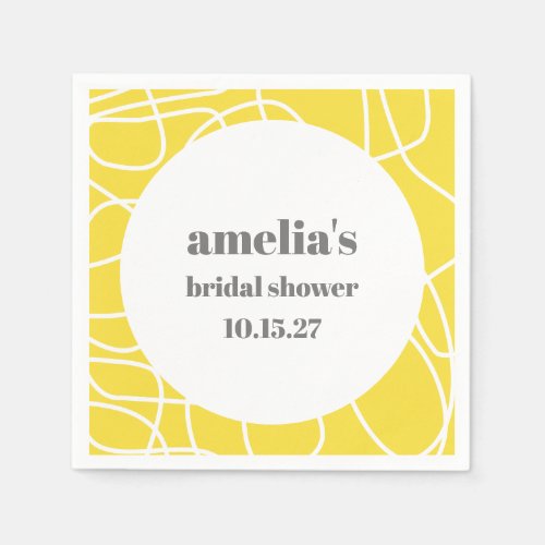 Bold Yellow Abstract Line Art Custom Bridal Shower Napkins