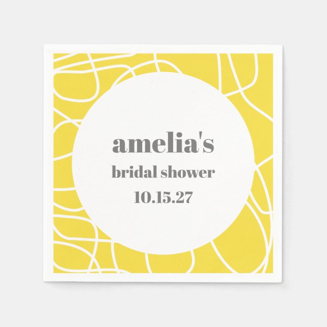 Bold Yellow Abstract Line Art Custom Bridal Shower Napkins (Front)