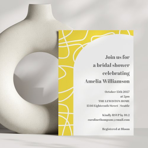 Bold Yellow Abstract Modern Line Art Bridal Shower Invitation