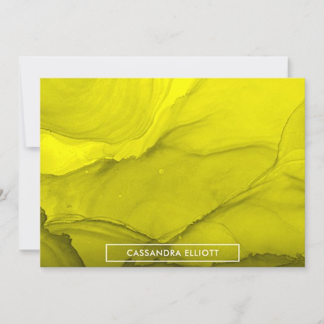 Bold Yellow Alcohol Ink Liquid Abstract Thank You Card (Front)