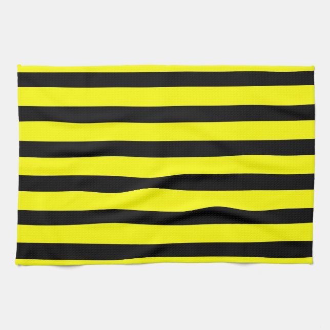 Bold Yellow and Black Bumble Bee Striped Pattern Towel (Horizontal)