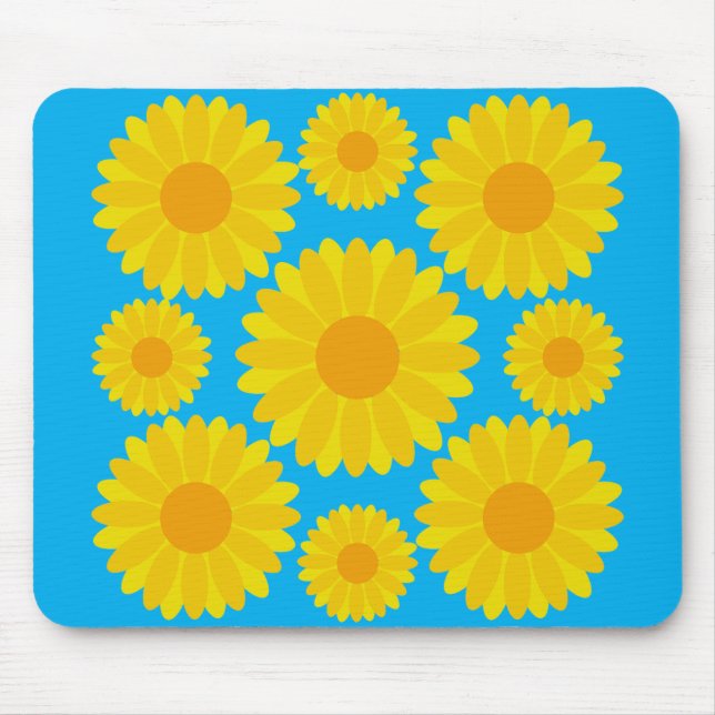 Bold Yellow and Orange Flowers on Blue Background  Mouse Pad (Front)