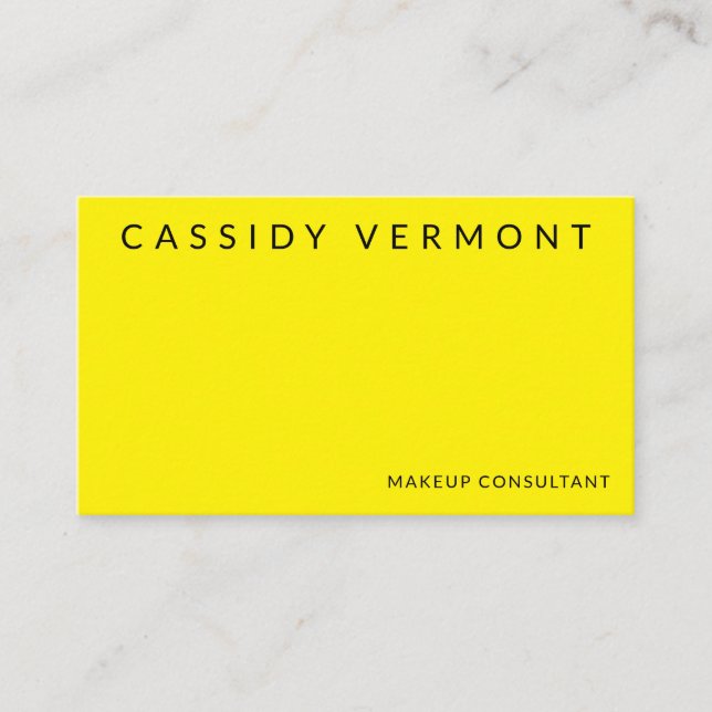 Bold Yellow Beauty Makeup Hair Consultant  Business Card (Front)
