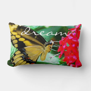 Bold Yellow Black Butterfly Photo Dream Script Lumbar Pillow