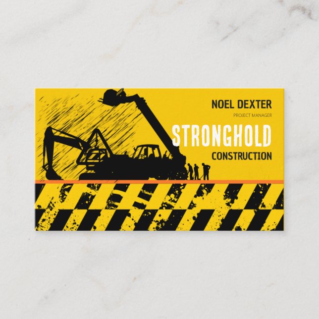 Bold Yellow Black Construction Business Card (Front)
