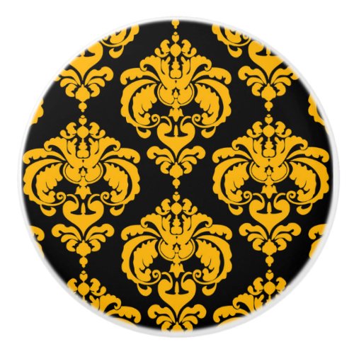 Bold Yellow  Black Damask Elegant Bedroom Dresser Ceramic Knob